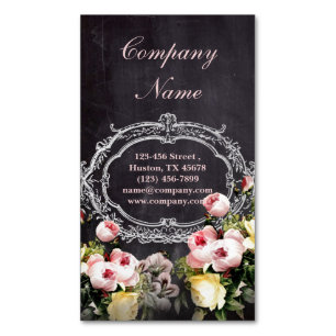 rustic elegant vintage botanical chalkboard floral Magnetic business card