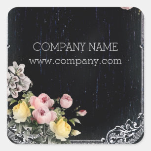 rustic elegant vintage botanical chalkboard floral square sticker