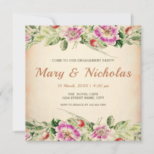 Rustic Elegant Vintage Floral Engagement Party  Invitation
