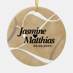 Rustic Elegant Vintage Monogram Burlap Wedding Ceramic Tree Decoration