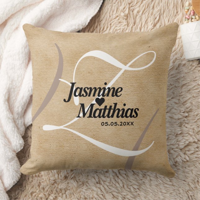 Rustic Elegant Vintage Monogram Burlap Wedding Cushion (Blanket)