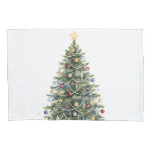 Rustic Elegant Watercolor Christmas Tree Pillowcase