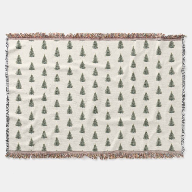 Rustic Elegant Watercolor Christmas Tree Throw Blanket (Front)