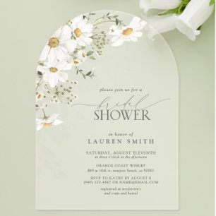 Rustic Elegant Watercolor Daisy Bridal Shower Acrylic Invitations