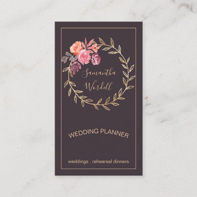 Rustic Elegant Watercolor Floral Business Card (Front)