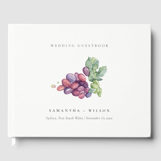 Rustic Elegant Watercolor Grape Foliage Wedding Guest Book (Front)