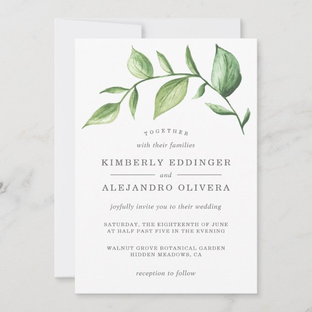 Rustic Elegant Watercolor Greenery Wedding Invitation (Front)