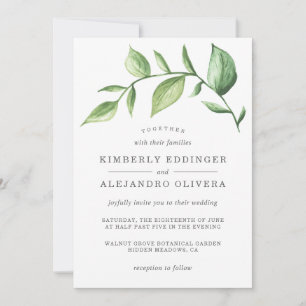 Rustic Elegant Watercolor Greenery Wedding Invitation