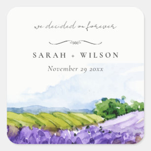 Rustic Elegant Watercolor Lavender Fields Wedding Square Sticker