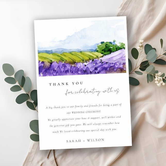 Rustic Elegant Watercolor Lavender Fields Wedding Thank You Card (Creator Uploaded)