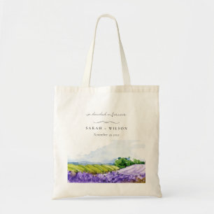 Rustic Elegant Watercolor Lavender Fields Wedding Tote Bag