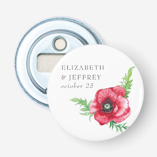 Rustic Elegant Watercolor Script Red Poppy Wedding Bottle Opener