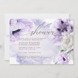 Rustic Elegant Watercolor Violet Floral  Poppies Invitation