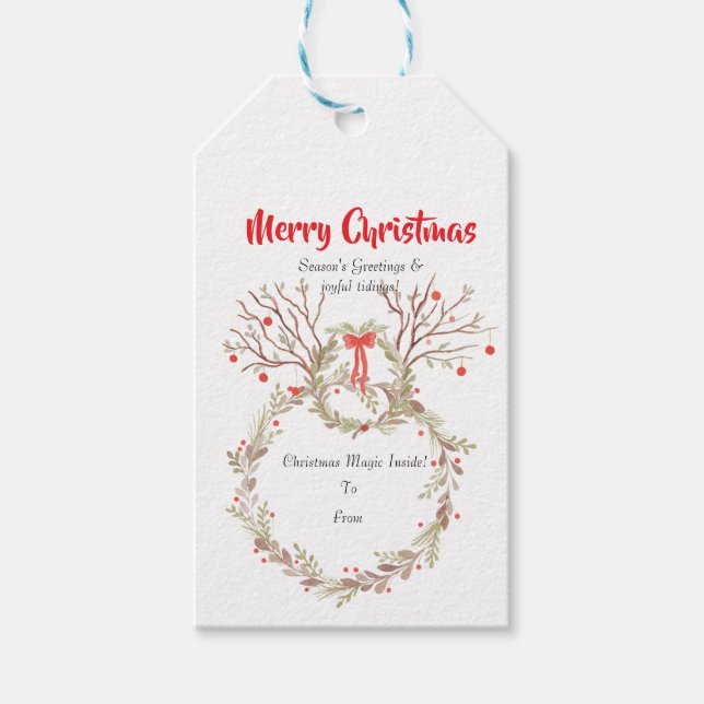 Rustic elegant watercolour Christmas Gift Tags (Front)