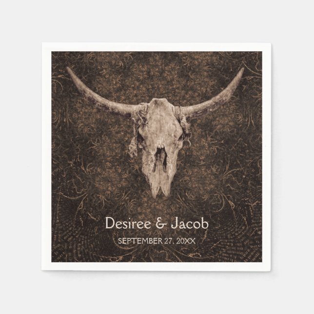 Rustic Elegant Wedding Brown Western Bull Skull Napkin (Front)