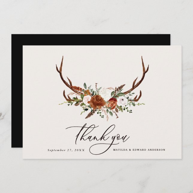 Rustic elegant wedding thank you black stag (Front/Back)