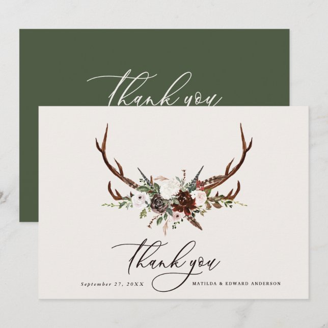 Rustic elegant wedding thank you  botanical (Front/Back)