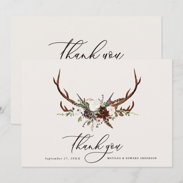Rustic elegant wedding thank you  botanical (Front/Back)