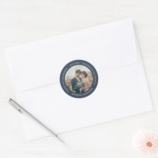 Rustic elegant Wedding Thank You photo favour Classic Round Sticker (Envelope)