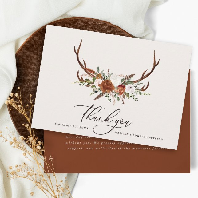 Rustic elegant wedding thank you rust stag card (Creator Uploaded)