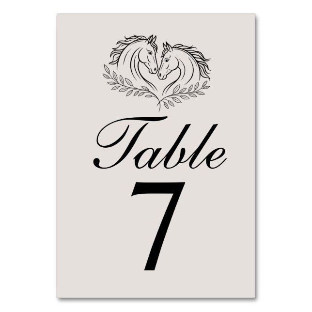 Rustic Elegant Western Horse Wedding Table Number (Front)