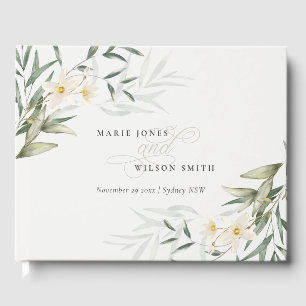 Rustic Elegant White Greenery Floral Wedding Guest Book