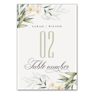 Rustic Elegant White Greenery Floral Wedding Table Number