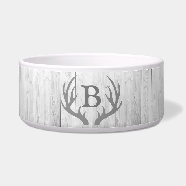 Rustic Elegant White Wood Deer Antlers | Monogram (Front)