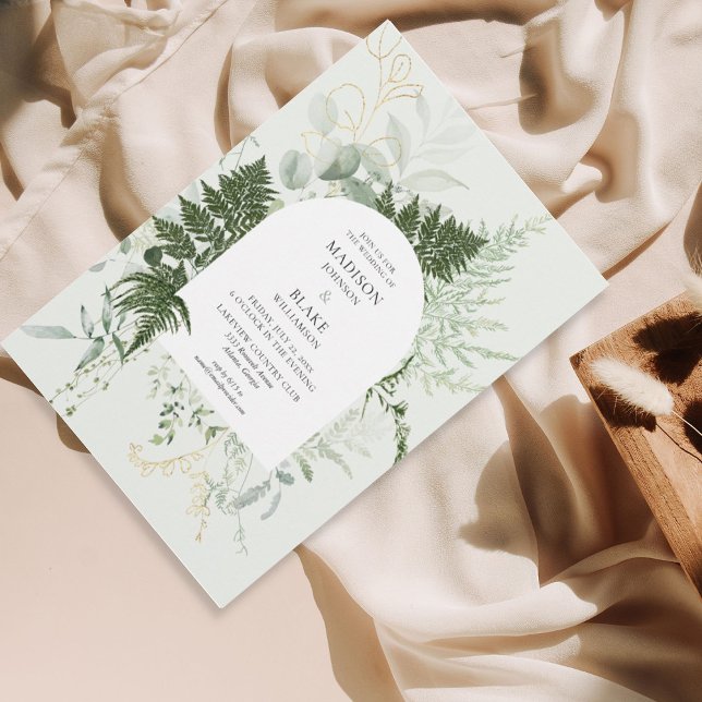 Rustic Elegant Wild Forest Fern Greenery Wedding Invitation (Creator Uploaded)