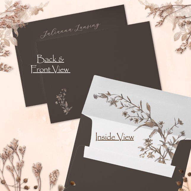 Rustic Elegant Wildflowers Mocha Script Wedding Envelope (Creator Uploaded)