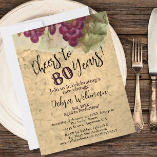 Rustic Elegant Wine 80th Birthday Cheers to 80 Invitation