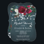 Rustic elegant winter floral chic bridal shower invitation<br><div class="desc">Winter rustic bridal shower party stylish invitation template on a dark navy blue chalkboard featuring a beautiful red wine burgundy and white peony roses bouquet with hunter green seasonal foliage, strings of white twinkle lights, and a trendy calligraphy script. Easy to personalise with your details! The invitation is suitable for...</div>