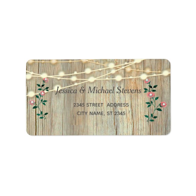 Rustic elegant  wooden string lights roses label (Front)