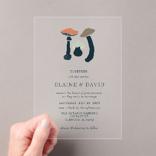 Rustic Elegant Woodland Wild Mushrooms Wedding Acrylic Invitations