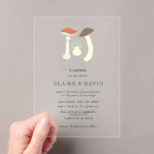 Rustic Elegant Woodland Wild Mushrooms Wedding Acrylic Invitations