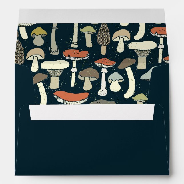 Rustic Elegant Woodland Wild Mushrooms Wedding Envelope (Back (Bottom))