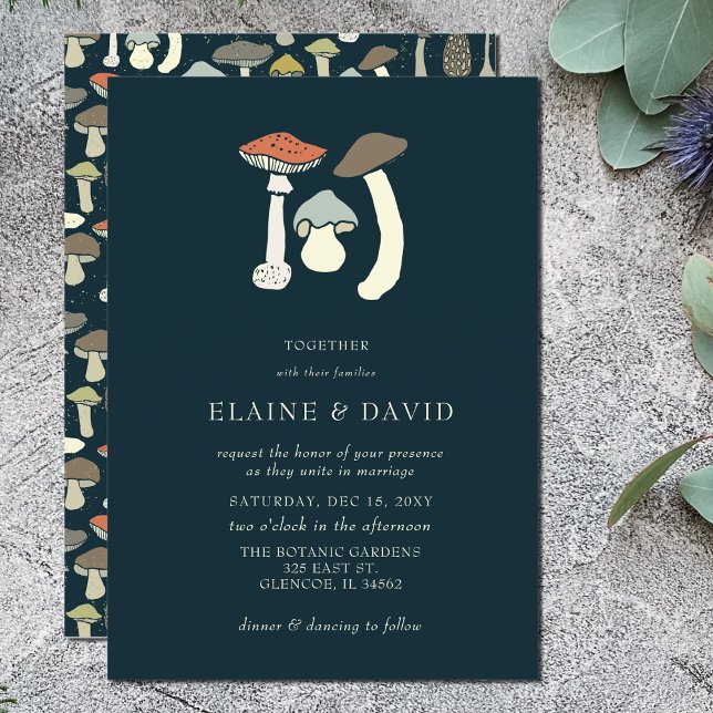 Rustic Elegant Woodland Wild Mushrooms Wedding Invitation (Creator Uploaded)