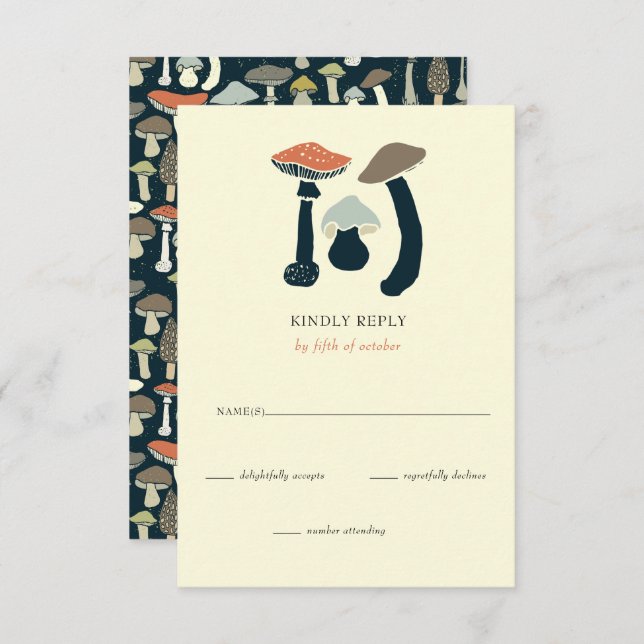 Rustic Elegant Woodland Wild Mushrooms Wedding RSVP Card (Front/Back)