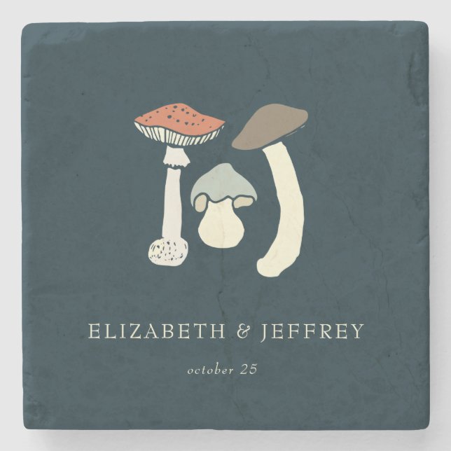 Rustic Elegant Woodland Wild Mushrooms Wedding Stone Coaster (Front)