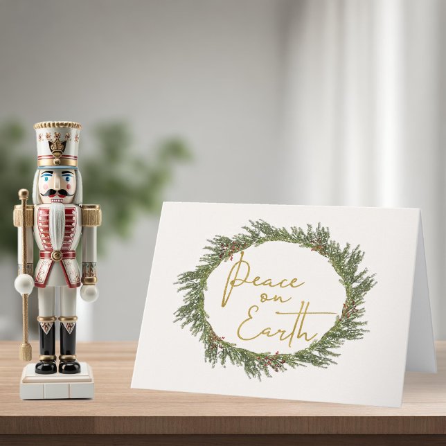 Rustic Elegant Wreath Peace on Earth Holiday (Rustic Elegant Wreath Peace on Earth Holiday Card)