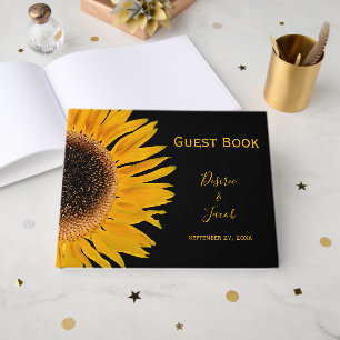 Rustic Elegant Yellow Black Sunflower Wedding Guest Book