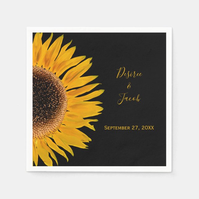 Rustic Elegant Yellow Black Sunflower Wedding Napkin (Front)