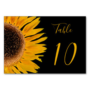 Rustic Elegant Yellow Black Sunflower Wedding Table Number