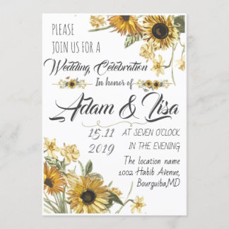 Rustic & Elegant Yellow Sunflower wedding Invitation