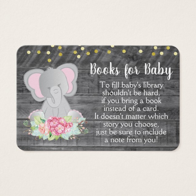 Rustic Elephant Baby Girl Shower Bring a Book (Front)