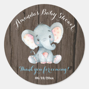 Rustic Elephant Baby Shower Blue Thank You Favour Classic Round Sticker