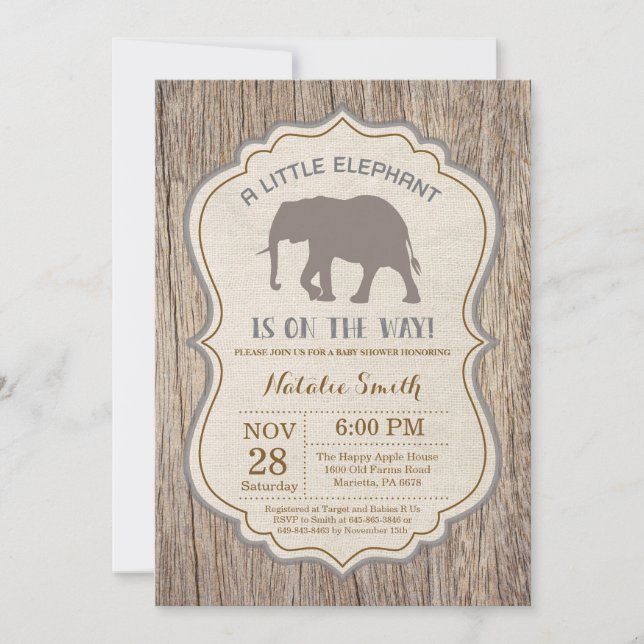 Rustic Elephant Baby Shower Invitation (Front)