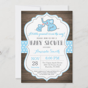 Rustic Elephant Baby Shower Invitation Blue