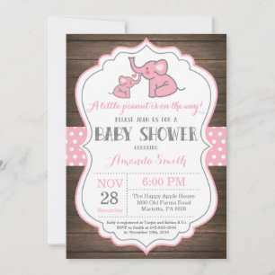 Rustic Elephant Baby Shower Invitation Pink