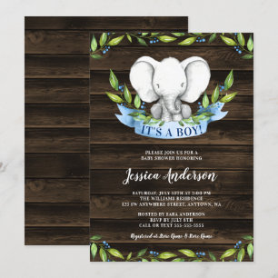 Rustic Elephant Boy Baby Shower Invitations